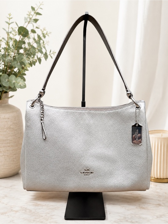 Coach Handbags - Coach Mia Metallic Silver Pebbled Leather Shoulder Bag NWT